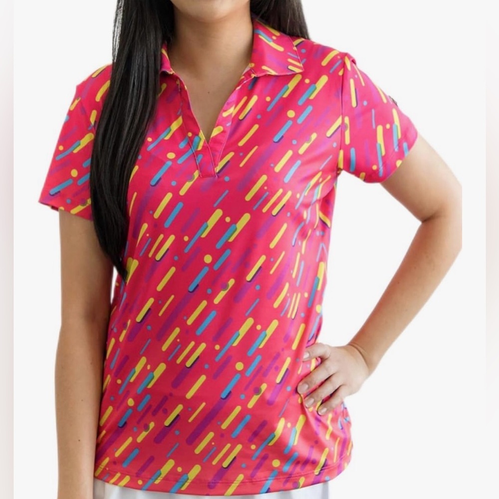T65 NWT YATTA GOLF Women’s Quick Dry‎ Golf Polo Shirt, Gimme Confetti - Size: 2X